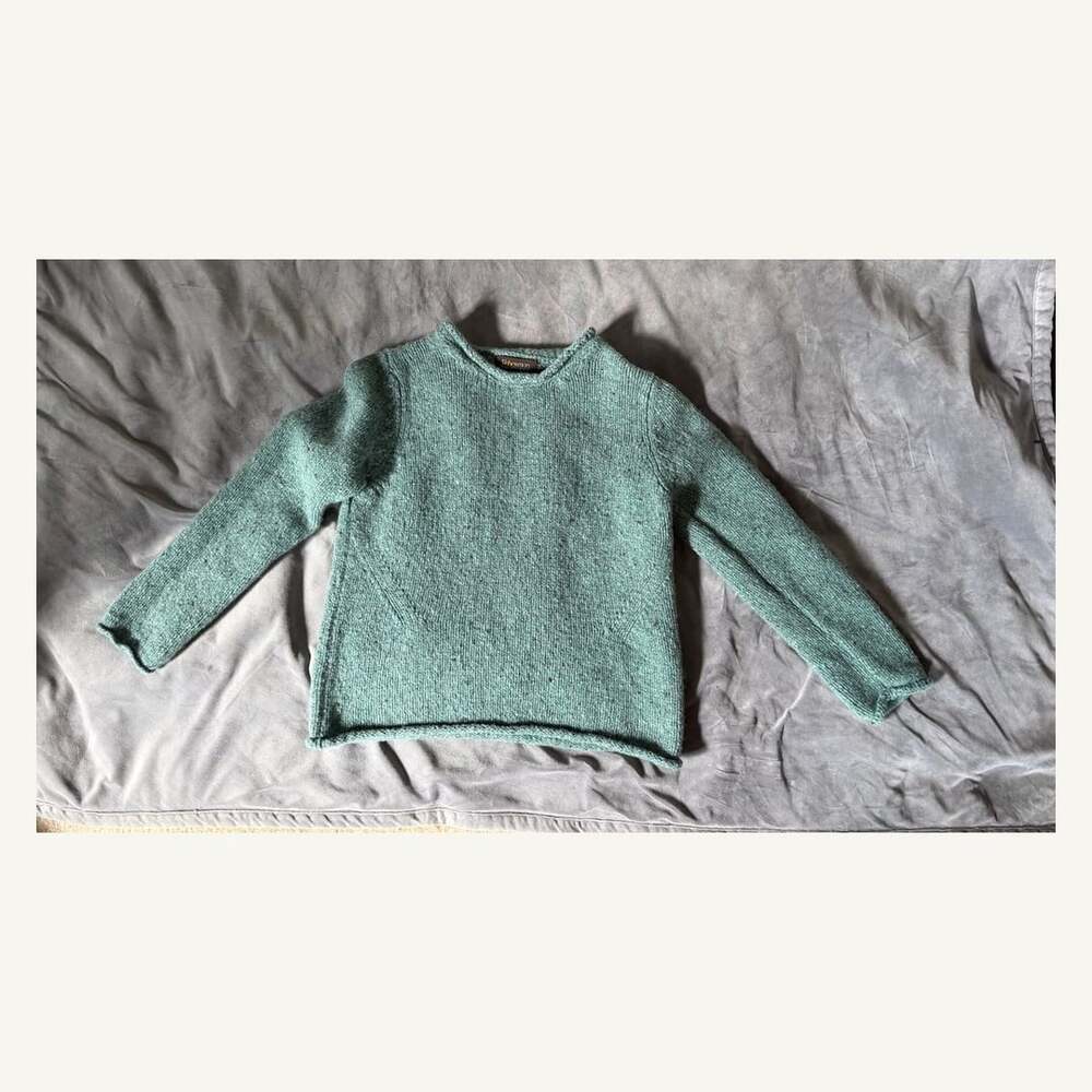 Fisherman Out of Ireland Sweater Size L Green Wool Merino Donegal Fleck